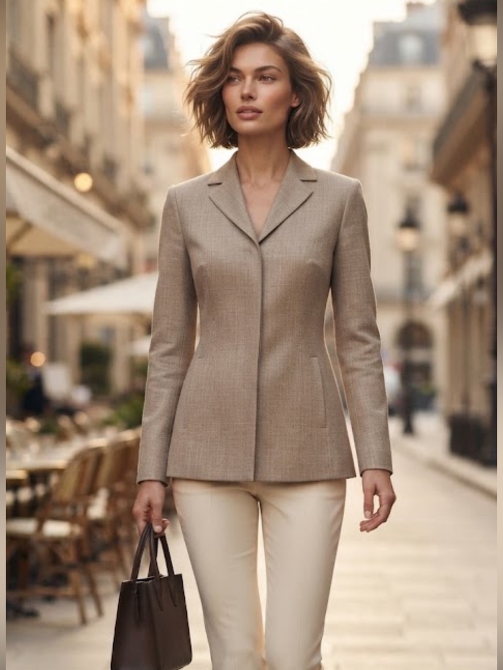 Vintage 90's Beige Wool Blend Blazer - Made in USA - Structured Tailored Jacket